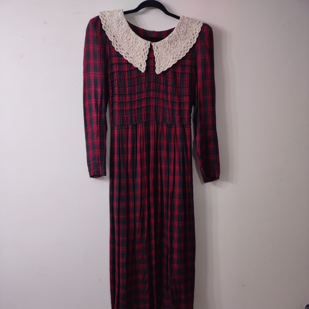 ADORABLE Red Tartan Plaid Long Dress, Size 10